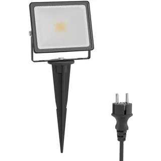 ledscom.de LED Gartenstrahler FLIN mit Erdspieß & Stecker für außen, Scheinwerfer, schwarz, IP66 wasserfest, 10,93W 837lm warm-weiß