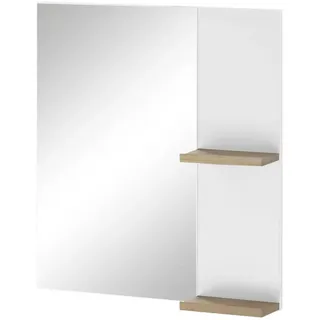 Furn.Design Badspiegel weiß Lack Hochglanz, Eiche, Badspiegel mit Ablage 60 x 65 cm , Weiß Hochglanz, Eichefarben , Holzwerkstoff , Rechteckig , 60x65x12 cm , FSC 100% , Spiegel, Wandspiegel