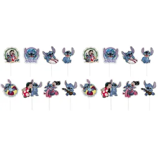 dekora - Cupcake Toppers von Lilo und Stitch in 8 Designs - Tortenstecker zum Dekorieren von Cupcakes, Muffins, Torten und anderen Süßigkeiten - Lebensmittelechte Dekoration für Backwaren - 16 Stück