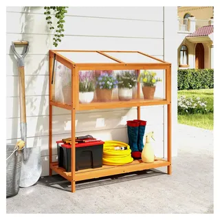 Frühbeetaufsatz aus Holz mit Abdeckung und Ablagefach, wetterfestes Pflanzenbeet, Gewächshaus für Garten, Wintergarten und Balkon, 90 x 50,5 x 105 cm