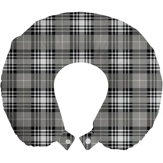 ABAKUHAUS Kariert Reisekissen Nackenstütze, Dunkle britische Tartan, Schaumstoff Reiseartikel für Flugzeug und Auto, 30x30 cm, Grau Schwarz Weiß - Grau