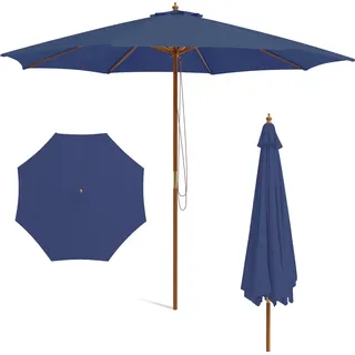 COSTWAY Sonnenschirm 300 cm, Gartenschirm aus Holz, Balkonschirm, Terrassenschirm, Marktschirm für Garten, Balkon, Terrasse, Pool, Blau - Blau