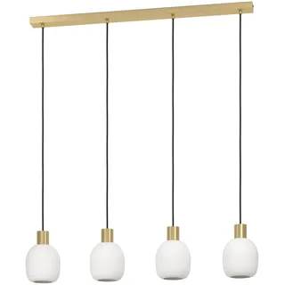 EGLO Hängelampe Manzanares, 4-flammige Pendelleuchte Esstisch, Deckenlampe hängend aus Metall in Messing mit Glas-Kugeln in opal matt weiß, E27 Fassung, L 97 cm