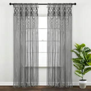Lush Decor, strukturierter Makramee-Fenster- und Türvorhang, Raumteiler, Wanddekoration aus Baumwolle im Boho-Stil, 241,3 x 101,6 cm (L x B), Grau