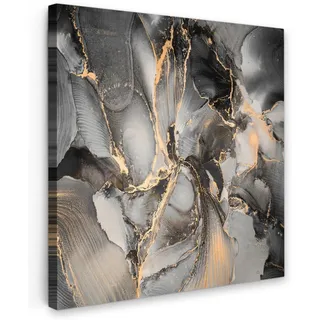 MuchoWow Leinwandbild Grau - Luxus - Gold - Marmor Deko Groß 90x90 cm , Dunkelgrau , Textil , Kiefer , Abstrakt , Quadratisch , 90x90 cm , FSC 100% , gerahmt , Bilder & Rahmen, Bilder, Leinwandbilder