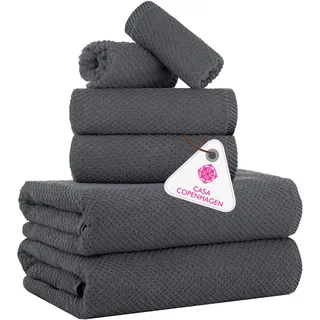 Casa Copenhagen Popcorn 6-teiliges Handtuch-Set – Kiefer Grau, 600 g/m2, 2 Badetücher, 2 Handtücher, 2 Waschlappen aus weicher ägyptischer Baumwolle für Badezimmer, Küche und Dusche