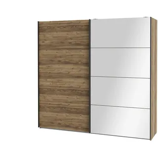 FORTE HAYATO Schrank 220, Kleiderschrank mit Spiegel, Industrial Schwebetürenschrank, 2 Tür, Schlafzimmerschrank Groß, Holz dekor: Alpenfichte/Schwarz, 220,1 breit x 210,5 hoch x 61,2 tief