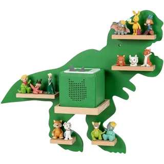 Relaxdays Toniebox Regal, magnetisch, für Musikbox & 35 Tonies, Dino, HxBxT: 45 x 59 x 15 cm, Toniefigurenregal, grün