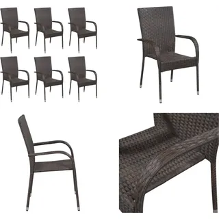vidaXL Stapelbare Gartenstühle 6 Stk. Poly Rattan Braun - Gartenstuhl - Gartenstühle - Stapelstuhl Garten - Stapelstühle Garten - Braun