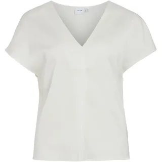 Vila Damen Viellette V-Neck S/S Satin Top-Noos Kurzarmbluse 14089239,Snow White,34