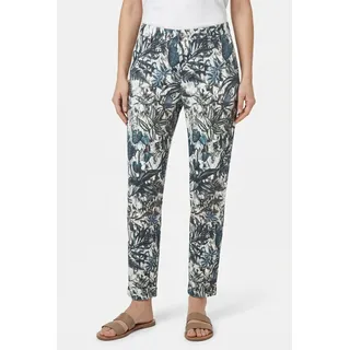 Chinohose MAC "CHINO turn up", Damen, Gr. 42, N-Gr, jungle print, Web, Obermaterial: 96% Baumwolle, 4% Elasthan, slim fit knöchelfrei, Hosen Chinohose, mit dezentem Glanz, elegant und sportiv zugleich