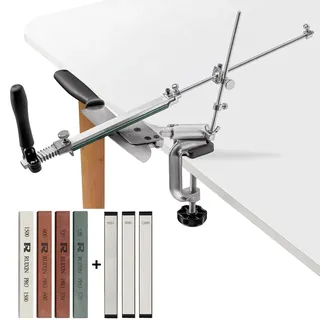 RUIXIN PRO RX-008 Professioneller Messerschärfer mit 7 Schleifsteinen, 360° drehbar, Flip Design, fester Winkel, Edelstahl, Küche, Kochmesser, Schleifmittel, Haltsystem