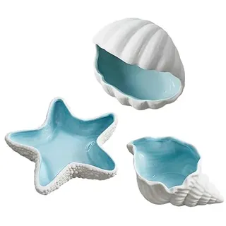 3er Keramik Schmuckschale Seestern Schmucktablett Muschel Deko Schalen(D)