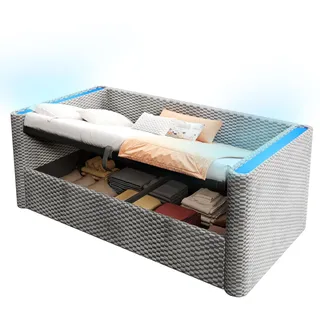 AIORBER Tagesbett 90×200cm mit LED-Beleuchtung, hydraulischem Stauraummechanismus, Samt, Lattenrost, Schlafsofa ohne Matratze – Grau