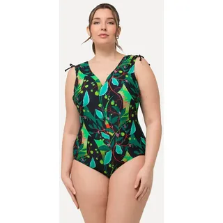 Ulla Popken Damen Badeanzug Blätter geraffte Schulter Softcups schwarz DE 46 / FR 46 (UK 18)
