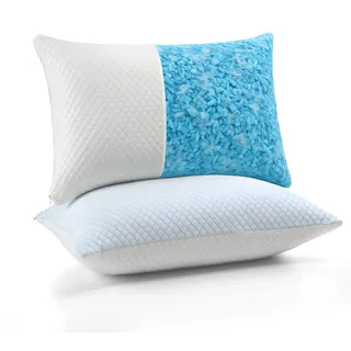 UNIKOME Kühlendes Kopfkissen 50x70CM 2er Set, Memory Foam Kissen Doppelseitiger, Cooling Pillow Kalt/Warm Abnehmbar, Blau für Sommer/Herbst, Weiß für Winter/Frühling, Oeko-Tex
