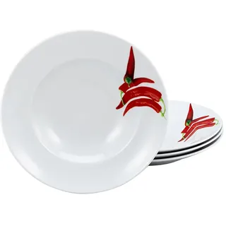 CreaTable Creatable, 23434, Serie CHILLI, 4-teiliges Geschirrset, Pastateller aus Porzellan, spülmaschinen- und mikrowellengeeignet, Made in Europe
