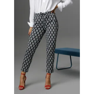 Schlupfhose ANISTON SELECTED, Damen, Gr. 38, N-Gr, grau (dunkelblau, grau), Jersey, Obermaterial: 60% Polyester, 30% Viskose, 10% Elasthan, Jacquardmuster, gepunktet, gestreift, figurumspielend 7/8-Länge, Hosen Schlupfhose, mit gestreiften Punkten, Topseller