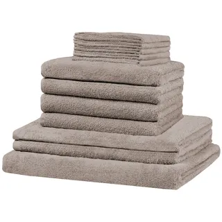 GREEN MARK Textilien 12 TLG. Frottier Handtuch XXL Set: alle Größen abgedeckt! - 5X Gästetücher, 4X Handtücher, 2X Duschtücher, 1x Badetuch - 100% Baumwolle 10 Top Farben (Sand/Beige)