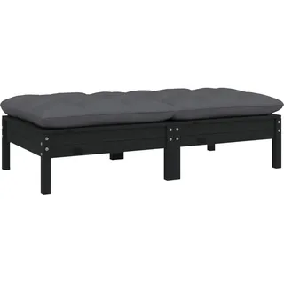 The Living Store Gartensofa 2-Sitzer mit Kissen in Schwarz Massivholz Kiefer - Schwarz