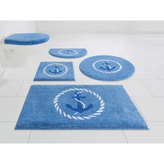Badematte GRUND "Port Louis" Gr. 6, blau, H:20mm, Kunstfaser, Badematten, Badematte, Design mit Anker, maritim, Made in Europe