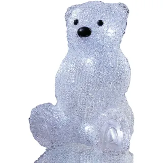 Hellum LED Acryl-Bär transparent- Weihnachtsdekoration für Innen, 10 LED, Batteriebetrieben (3xAA), 19 cm hoch, Eisbär Leuchtend weiß, Winterdekoration Indoor 575101