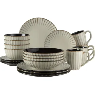 20-teiliges Geschirrset im modernen Vintage-Look für 4 Personen - beige/schwarz Steingut - Beige, Schwarz