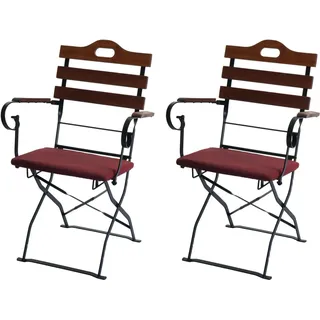 MCW 2er-Set Biergartenstuhl J40 Gastronomie-Qualität Braun Polster Rot