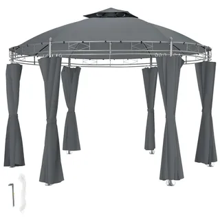 Tectake Gartenpavillon Siana Ø 3,5 m inkl. 4 Seitenteile Silber