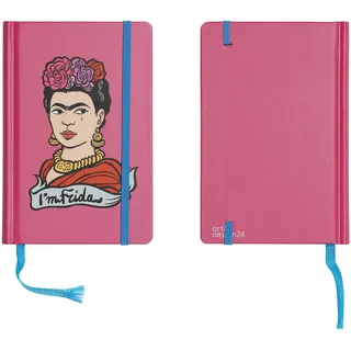 art&design24 I'm Frida Notizbuch, Format 9 x 14 cm, Fuchsie, Notizblock mit 240 Seiten, Blätter aus ökologischem Papier, Made in Italy, Notizblock mit Lesezeichen und Gummiband