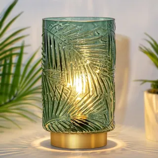 MJ PREMIER Tischlampe Kabellos, Mobile Tischleuchte Glas Tischlampe mit Timerfunktion, Dekorative Batteriebetrieben Nachttischlampe, Glaslampe ohne Kabel für Schlafzimmer Wohnzimmer (S-Grün)