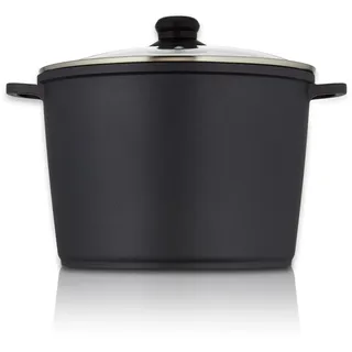 KHG Topf Kochtopf 28 cm Induktion Antihaftbeschichtung XXL Gemüsetopf Großraumtopf 10 Liter | Schwarz Aluminium mit Glasdeckel | Stabile Griffe aus einem Guss | für alle Herdarten geeignet