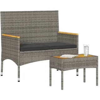 vidaXL Gartenbank 2-Sitzer mit Kissen und Tisch Grau Poly Rattan - Schwarz