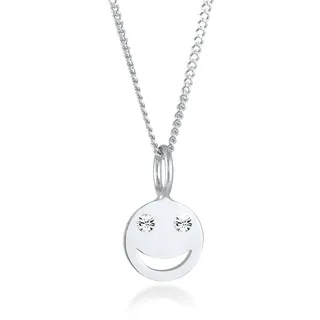 Silberkette ELLI "Halskette mit Smiling Face 925 Silber, mit Kristallen von Swarovski" Gr. 55, silber, Halsketten, Damen, 55, Silber 925 (Sterlingsilber), Silberkette