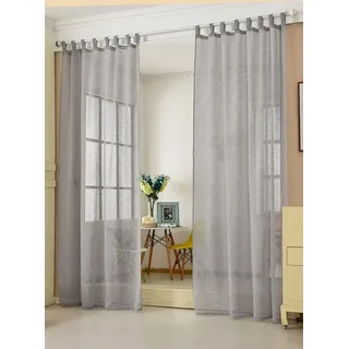 Woltu Gardinen transparent mit Schlaufen Leinen Optik, Schlaufenschal Leinenvorhang im Landhausstil Stores Voile Fensterschal für Wohnzimmer Kinderzimmer Schlafzimmer, 140x225 cm Dunkelgrau (1 Stück)