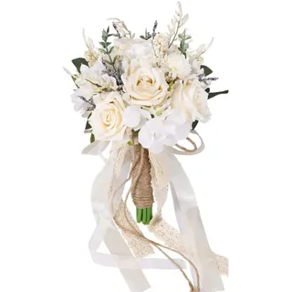 Xiyocadt Brautstrauß, Braut Brautjungfern Blumensträusse, Hochzeit Rosen Strauß, Blumenstrauß Künstlicher Rosenstrauß Bouquet Deko,Blumenstrauß für Braut, Brautjungfer, Partys (weiß,30 x 20 cm)