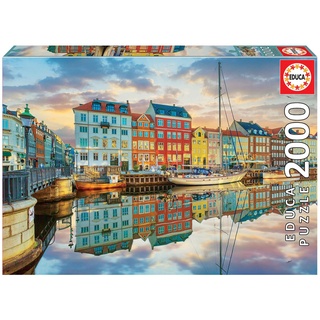 Educa Kopenhagen 2000 Teile Puzzle für Erwachsene | Sonnenuntergang im Kopenhagener Hafen, 2000 Teile Puzzle für Erwachsene und Kinder ab 14 Jahren, Dänemark, Skandinavien (19278)