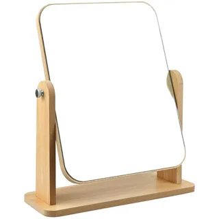 Kosmetikspiegel, Tischspiegel 360 Grad Drehung Schminkspiegel Stehend Holz Makeup Spiegel Rechteckiger Spiegel Groß 22 X 17CM Tischspiegel für Schminktisch Schreibtisch, Badezimmer, Schlafzimmer