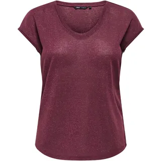 ONLY Damen Onlsilvery S/S V Neck Lurex Top JRS Noos Basic-Oberteil Mit O-Ausschnitt Und Kurzen Ärmeln Für Jugendliche Eleganz, Burgundy,S
