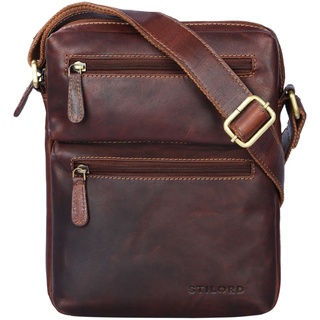 STILORD 'Moritz' Kleine Ledertasche Umhängetasche braun Vintage Messenger Bag für Herren mit vielen Fächern für 10.1 Zoll Tablet iPad aus echtem Büffel-Leder, Farbe:cognac - dunkelbraun