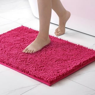 MIULEE 40x60cm Chenille Badematte rutschfest Badvorleger Badteppich rutschfest Waschbar Absorbierende Duschvorleger für Badezimmer Rosa