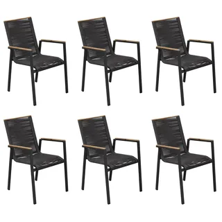 Gardissimo HELENA 6x Alu Stapelsessel mit Rope Bespannung & Teak-Armlehnen anthrazit