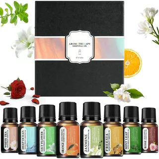 LOPHE Ätherische Öle Set 8 x 10 ml, Ätherische Öle Set für Diffuser, Reines Natürliche Duftöle Set für Seife, Kerzen, SPA - Eukalyptus, Lavendel, Zitronengras, Orange, Pfefferminze, Teebaum