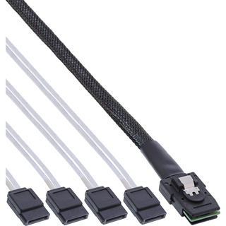 InLine SAS Anschlusskabel, Mini SAS SFF8087 an 4x SATA, Crossover, OCF, 0,5m