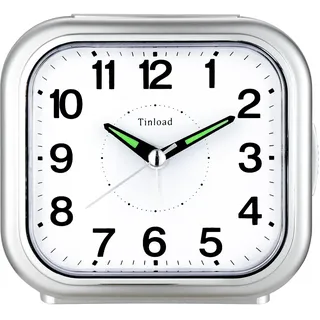 Tinload Seniorenwecker extra deutlich Analog Quarz ohne Ticken große Zahlen extra lautes Glockensignal, Lauter Wecker für Schwerschläfer (Silber)