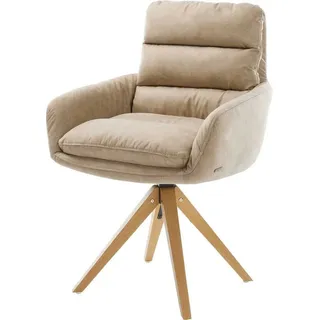 DeLife Esszimmerstuhl Abelia-Flex mit Armlehnen Mikrofaser Beige Vintage Holzgestell kantig Natur