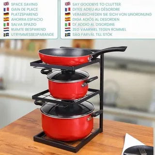 Metall Küchenregal Schrank-Organizer, 3 verstellbare Fächer, rostfrei, 5kg Tragkraft - Schwarz