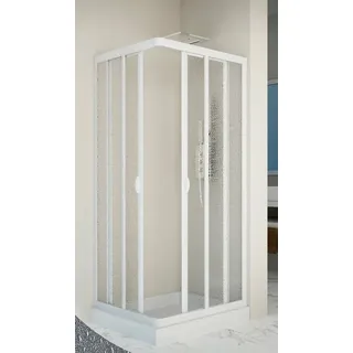 Forte Vela Eckdusche mit Schiebetür rechts 90 x 185 cm weiß Strukturglas Duschwanne