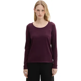 Tom Tailor Damen Basic Pullover mit Rundhalsausschnitt,35796 - BlackBerry, XL