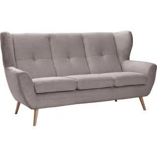 exxpo - sofa fashion 3-Sitzer »ALVESTA, Loungesofa, Küchensofa, hoher Sitzkomfort, Ohrenbackensofa« gemütliche Rückenlehne, mit Knopfheftung und hohen Holzfüßen, in Cord, braun